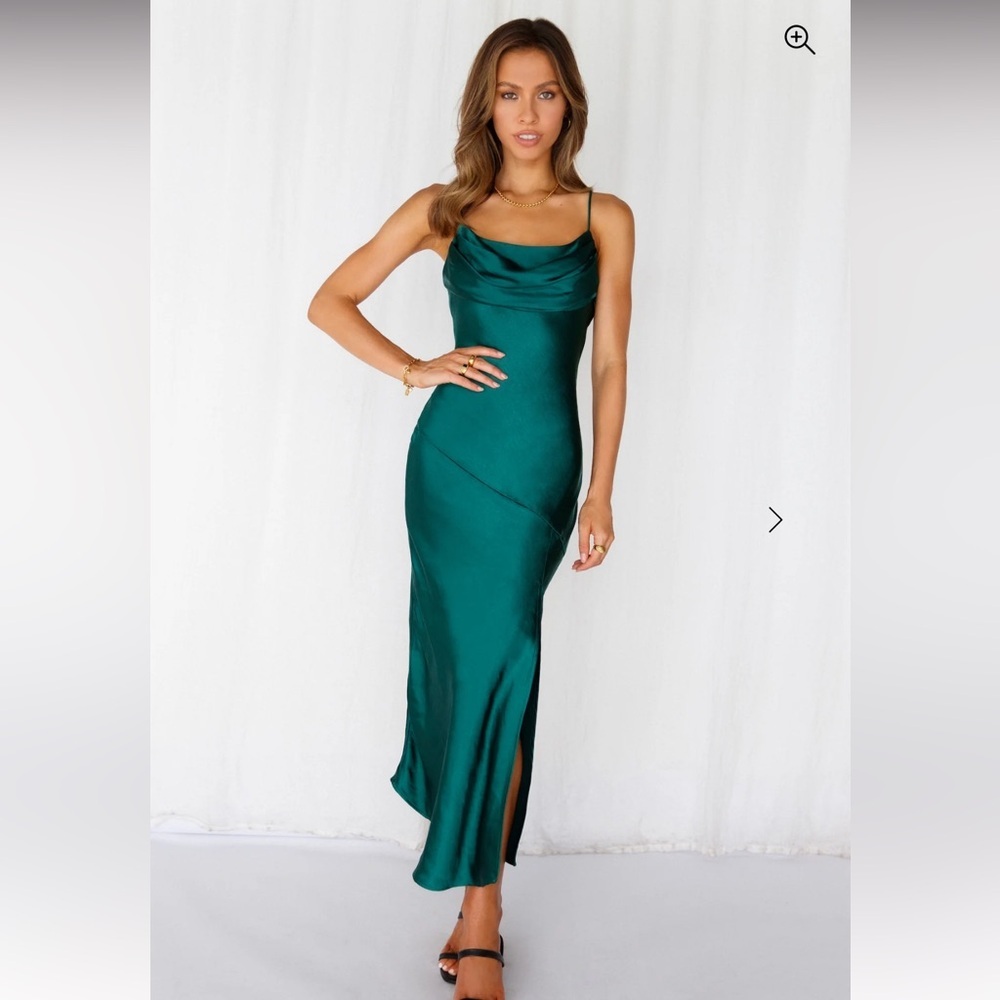 Hello Molly LYCHEE MARTINI SATIN MIDI DRESS FOREST GREEN Size 2